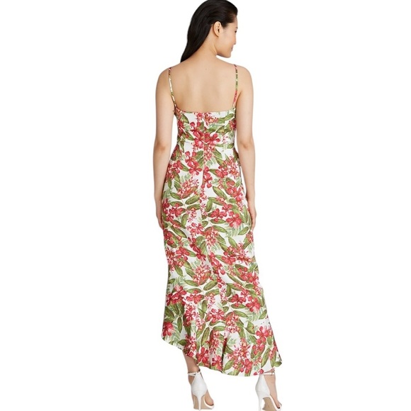 AMUR Womens Dress Deborah Tropical Floral Print Midi Ruffle High Low Size 10 - Picture 2 of 16